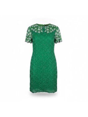 Royal Feelings Womens Green Silk Beaded Embellished Dress Rayon Lining Size M